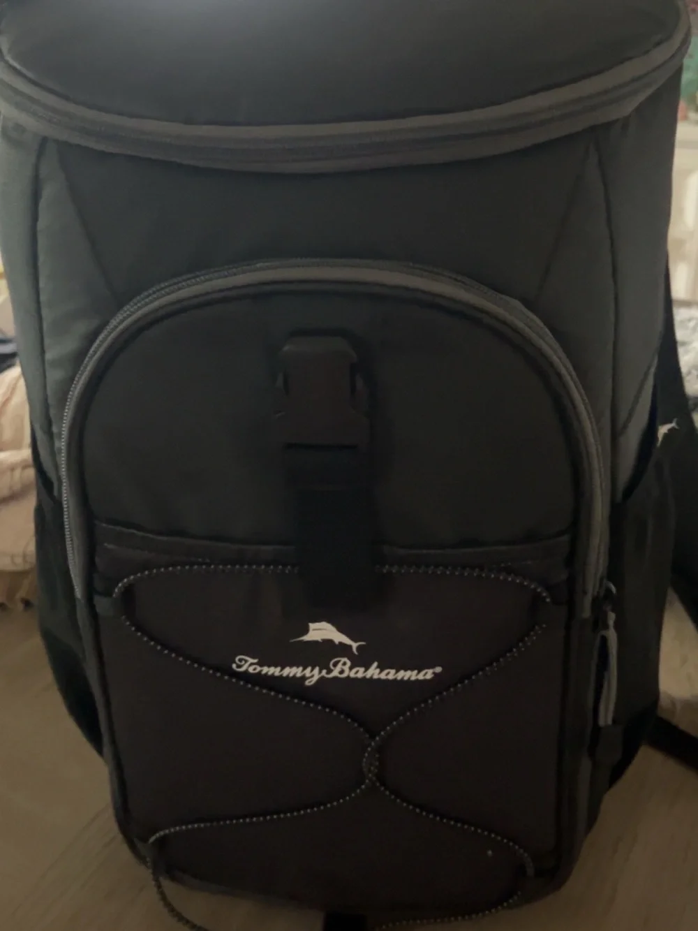 Tommy Bahama Black Men’s Backpack with Front Zip Pocket and Bungee